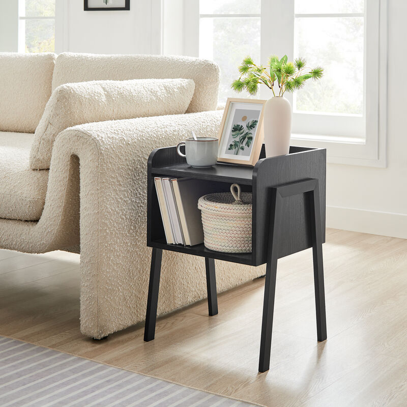 Kazuyo Mid-Century Modern Black Metal Two-Tier End Side Table