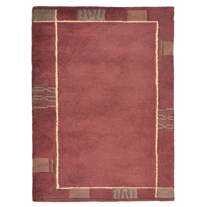 Rugsotic Carpets Hand Knotted Tibbati Wool 6'x9' Area Rug Contemporary Red T00206