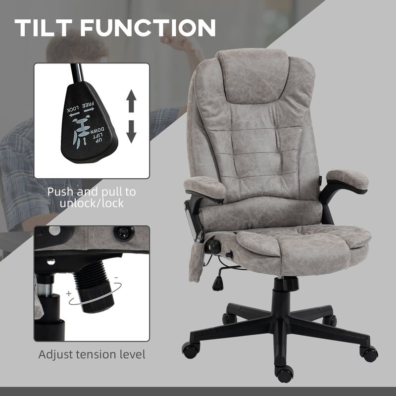 Gray Heated Vibrating Office Chair: Linen, High Back
