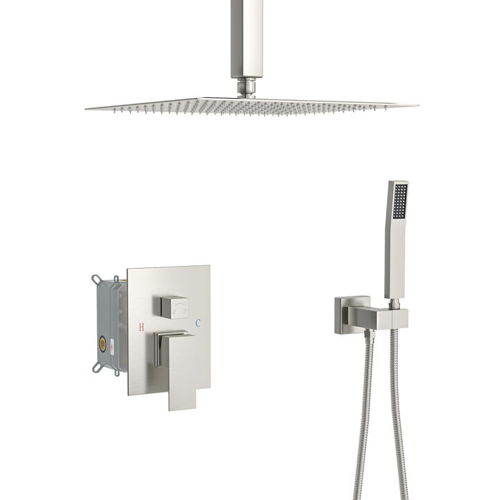 Ceiling Shower Set - 10 Inch Square Shower Set, Dual Shower Heads, Brushed Nickel