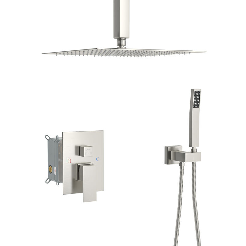 Ceiling Shower Set - 10 Inch Square Shower Set, Dual Shower Heads, Brushed Nickel