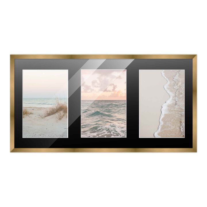8.5x17 Wood Collage Frame with Black Mat For 3 5x7 Pictures