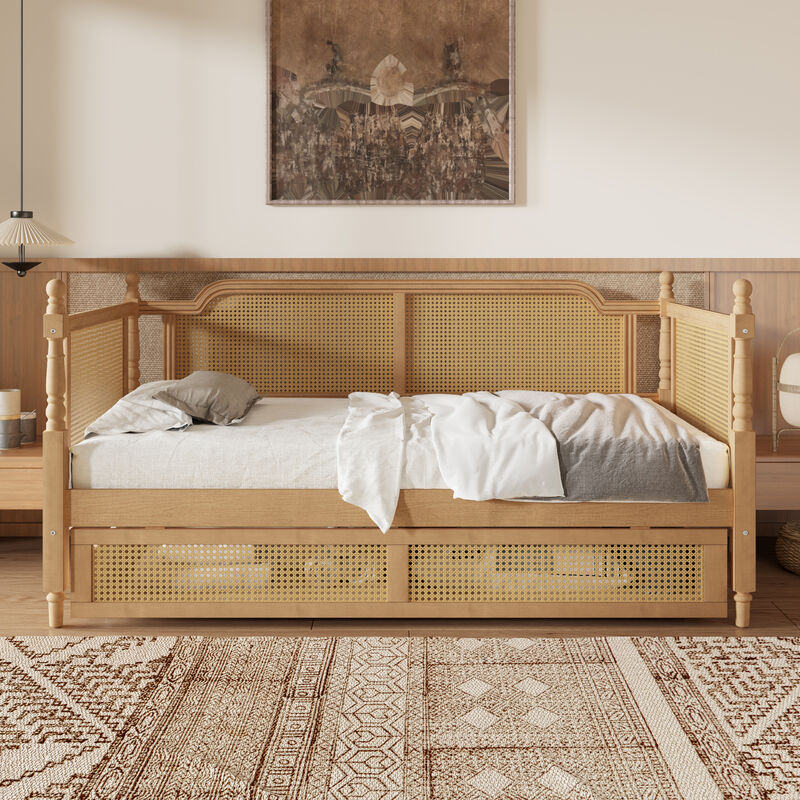 Merax Traditional Style Rattan Daybed with 2 Drawers
