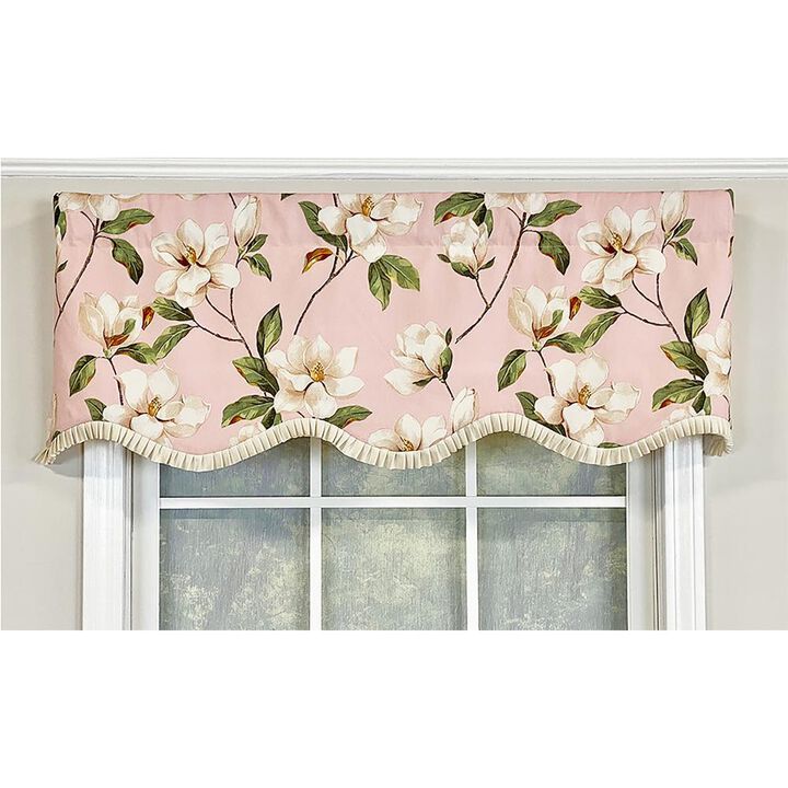 RLF Home Magnolia Ruffled Provance Valance Gray. 3" Rod Pocket, Layered. 50"W x 16"L