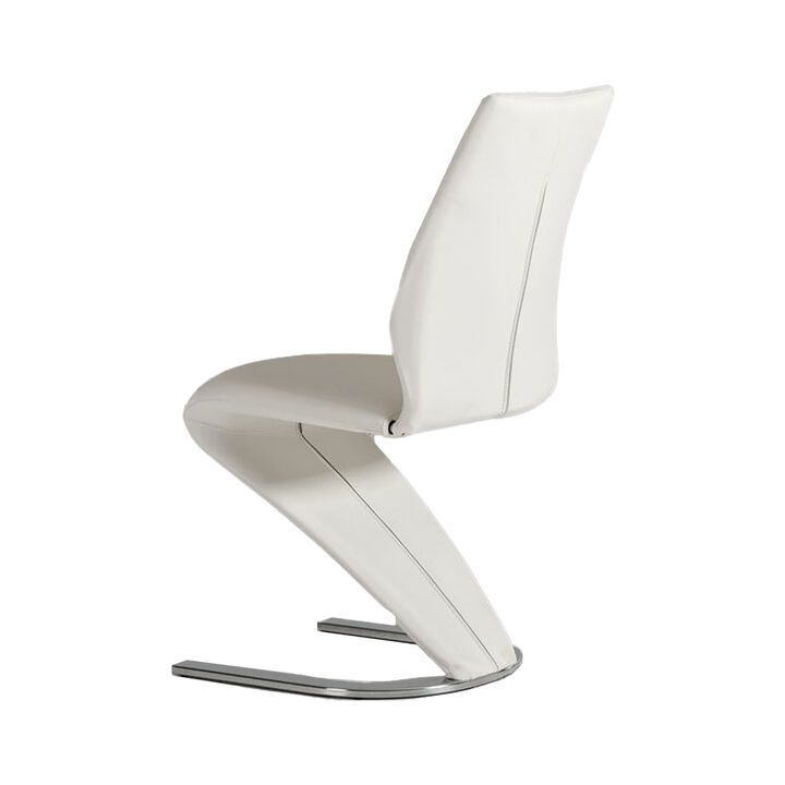 Pia Dining Chair Set of 2, Modern White Faux Leather, Chrome Legs - Benzara