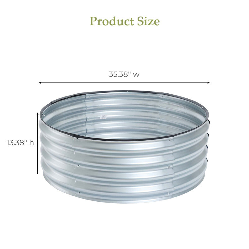 LuxenHome 35.38in Round Galvanized Steel Raised Garden Bed