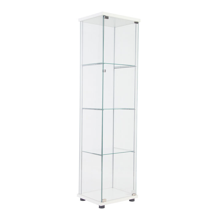 One Door Glass Cabinet Glass Display Cabinet With 4 Shelves, White