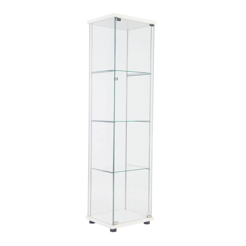 One Door Glass Cabinet Glass Display Cabinet With 4 Shelves, White