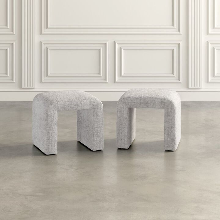 Jofran Luxury Curved Upholstered Waterfall Jacquard Petite Ottoman Bench - Set of 2