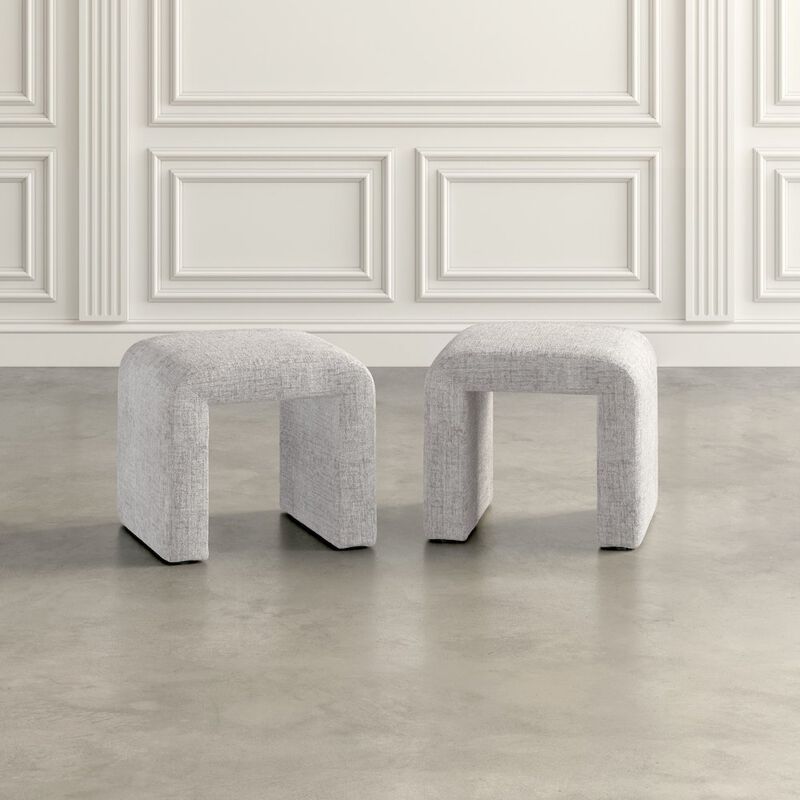 Jofran Luxury Curved Upholstered Waterfall Jacquard Petite Ottoman Bench - Set of 2