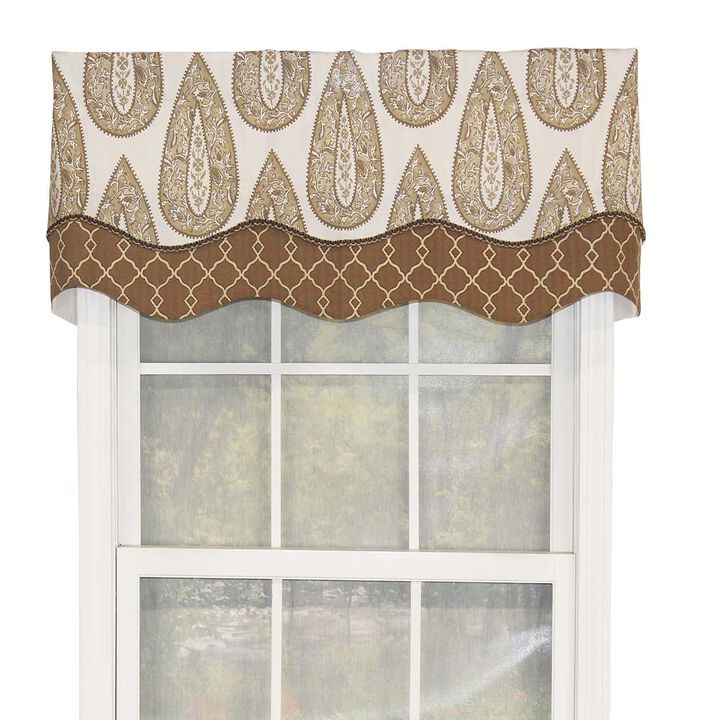 RLF Home Yorkshire Window Treatment Glory Valance 3" Rod Pocket 50" x 16" Cafe