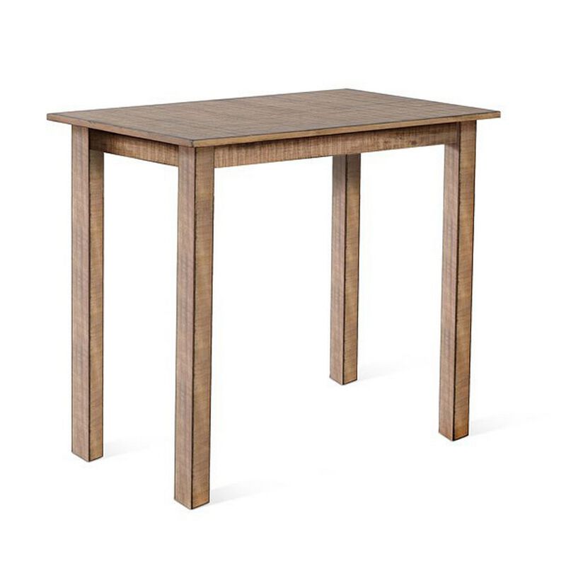 Rena Counter Table, 48 Inch Rectangular Beige Pebble Mahogany Wood - Benzara