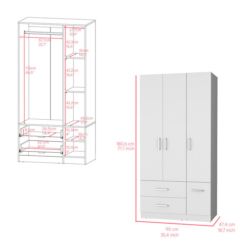Four Door Armoire Crosby, Bedroom, White