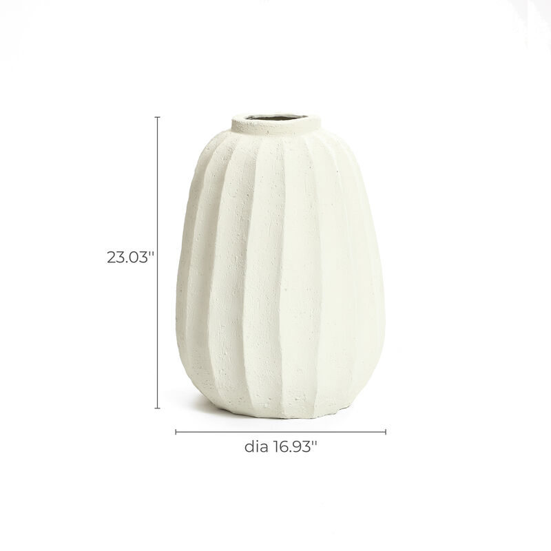 LuxenHome Off White MgO Round Modern Fluted Vase
