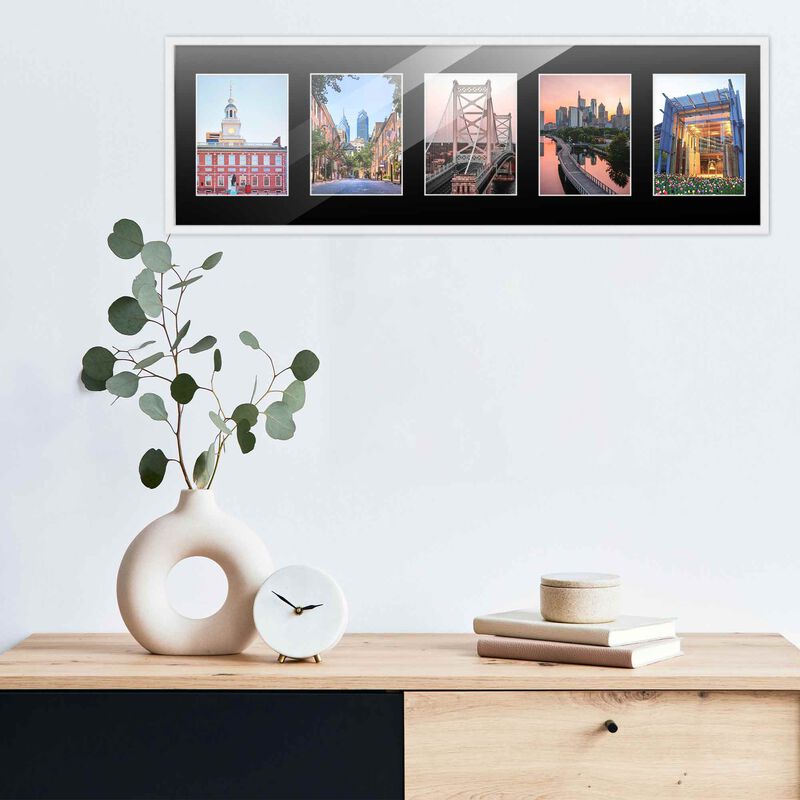 7.5x23.5 Wood Collage Frame with Black Mat For 5 4x6 Pictures