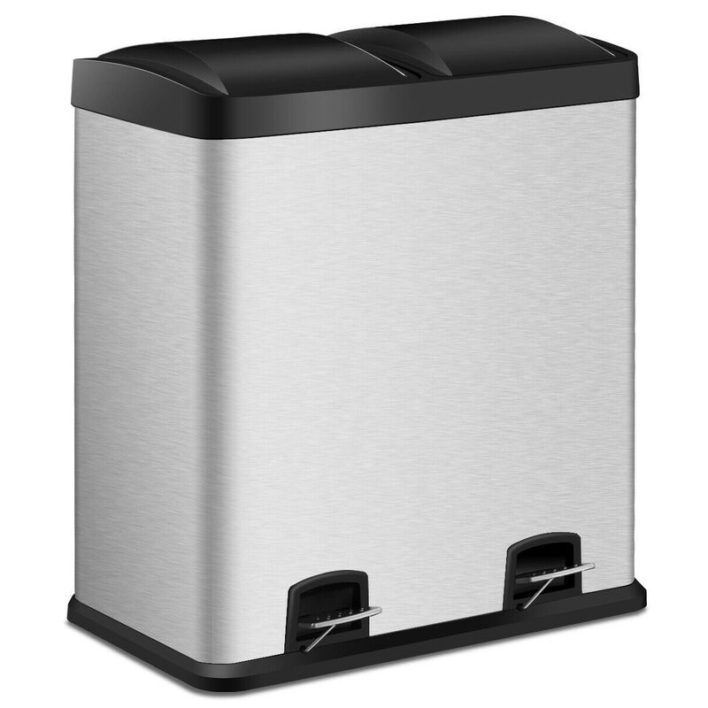 Hivvago Large 16 Gallon Dual Compartment Kitchen Trash Can with Foot Pedal Open