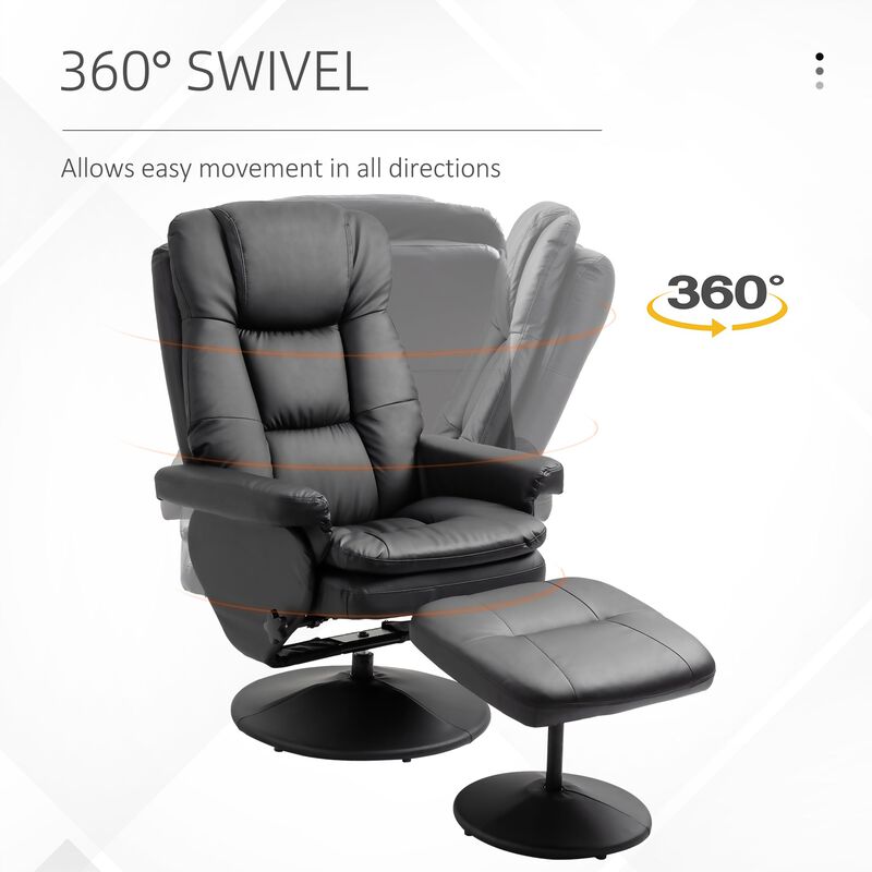 Black Relaxation Duo: PU Leather Recliner and Ottoman for Living Room