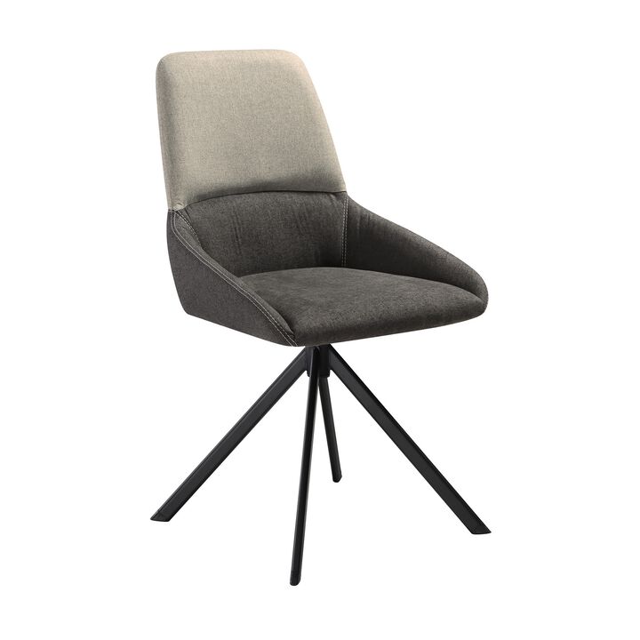 Rick 22 Inch Swivel Dining Chair, 2 Tone Gray Upholstery, Tall Back, Black  - Benzara
