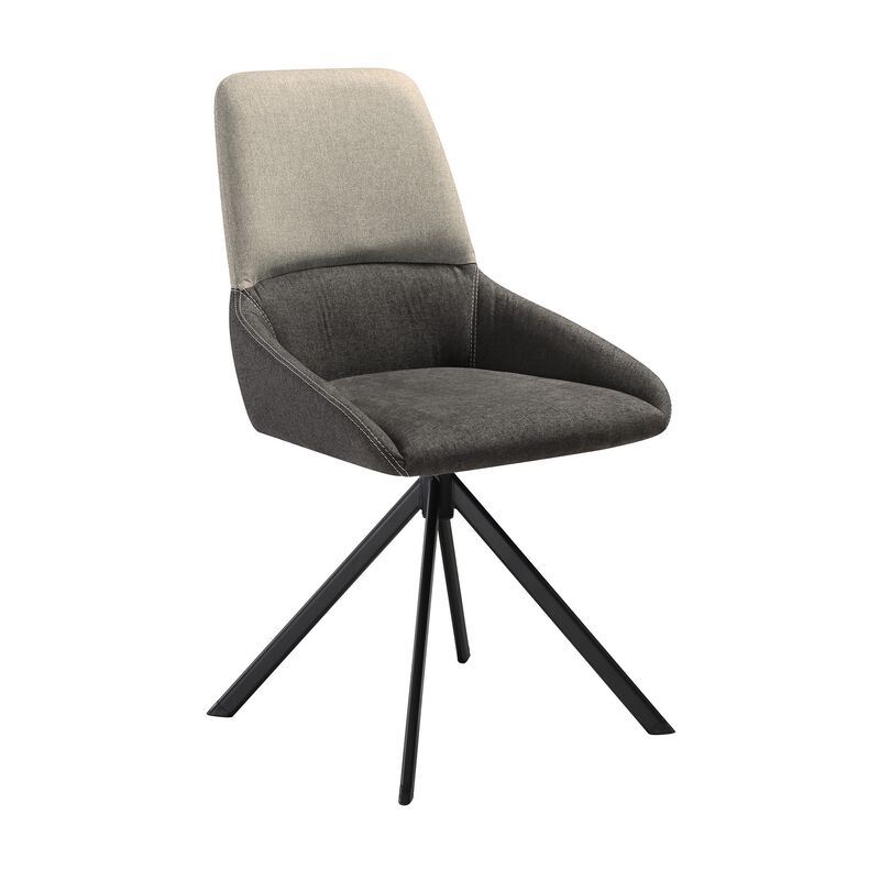 Rick 22 Inch Swivel Dining Chair, 2 Tone Gray Upholstery, Tall Back, Black  - Benzara