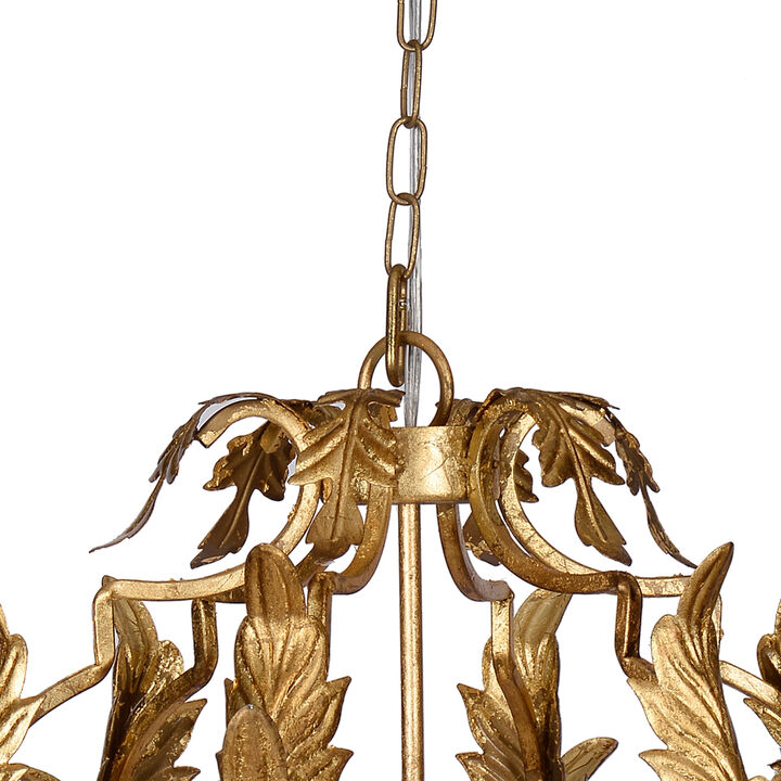 20 Inch Luxury Grade 3 Light Chandelier, Acanthus Leaf, Metal Gold Finish-Benzara