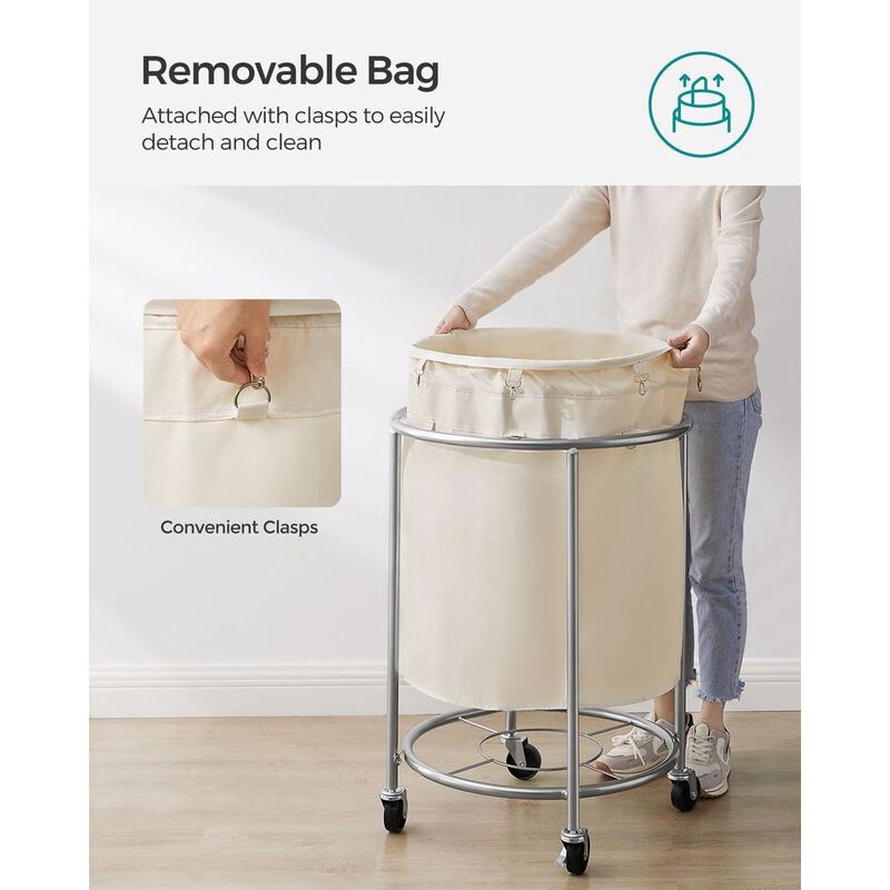 Laundry Basket with Wheels and Removable Bag, Steel Frame, 4 Casters and 2 Brakes