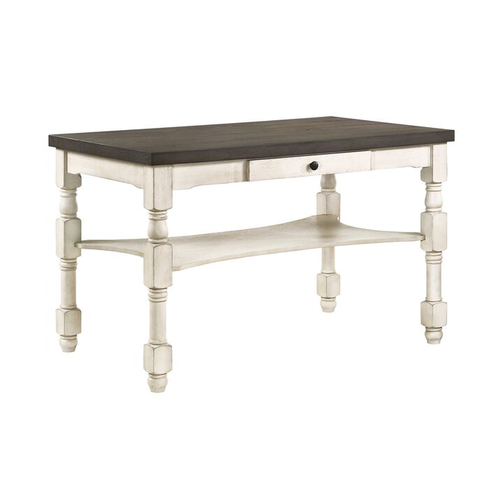 Swan 60 Inch Counter Height Table, Gray Surface, Turned Legs, Ivory Wood - Benzara