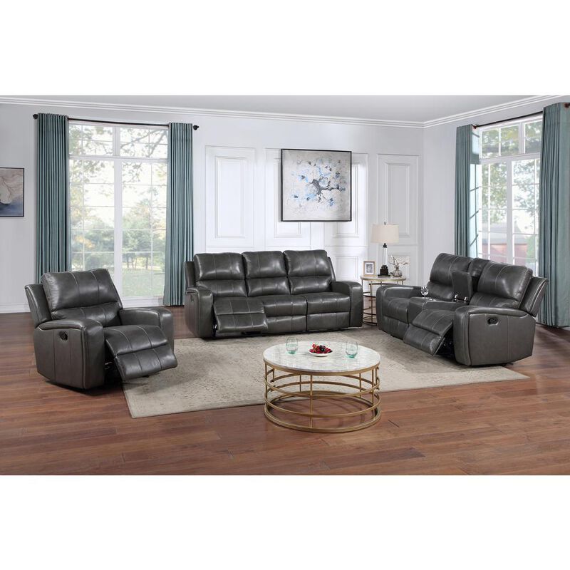 New Classic Furniture Linton Leather Sofa W/Dual Recliner-Gray