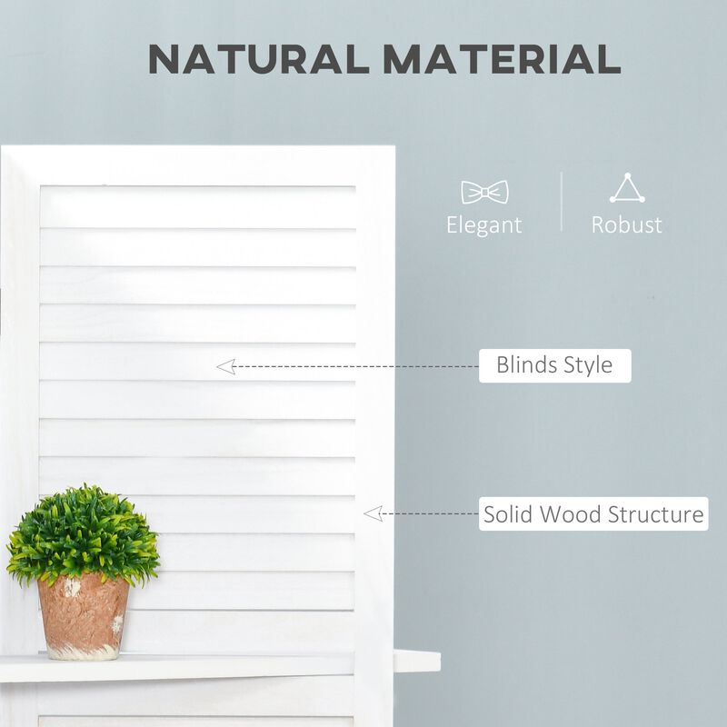 White Room Divider: 67" 4-Panel Portable Screen with Display Shelves
