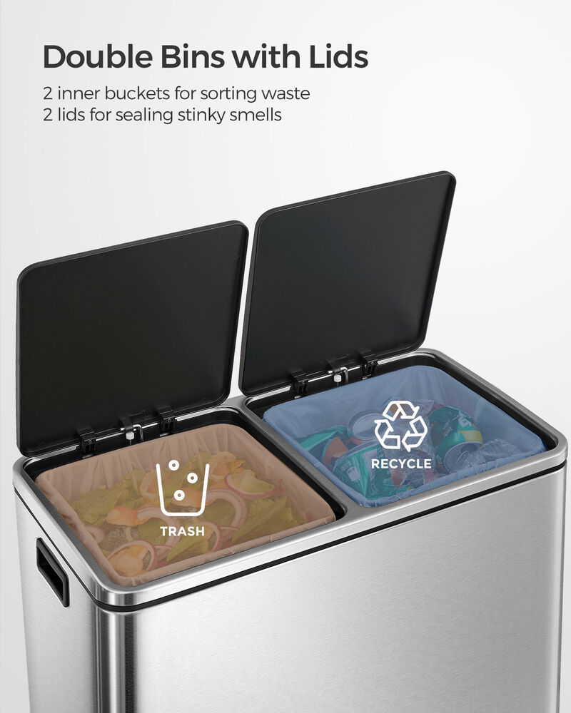 2 x 8 Gallon Black Dual Trash Garbage Can with Lid