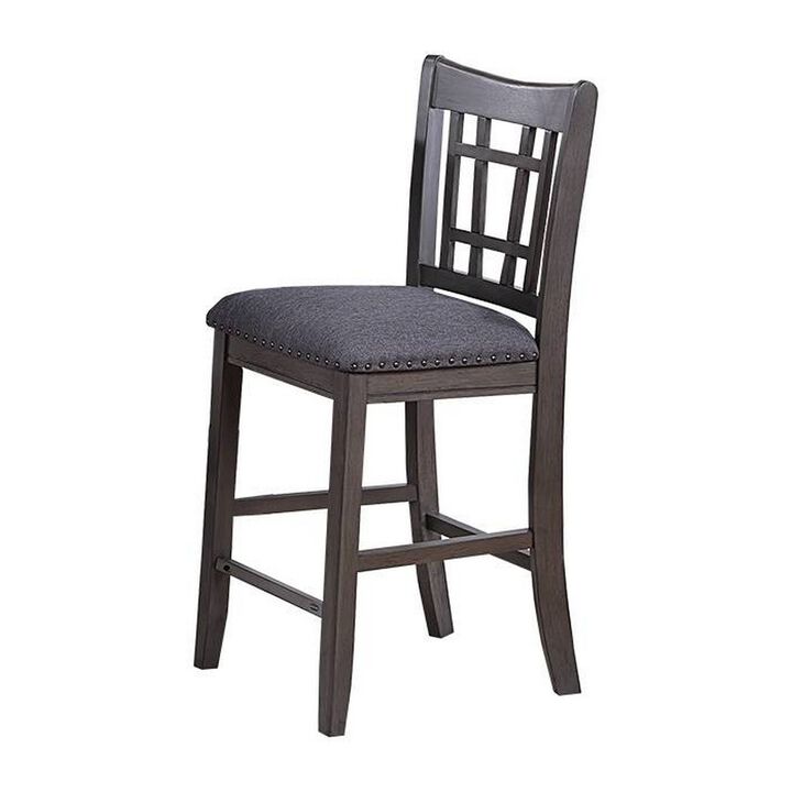 Raha Counter Stool Chair, Nailhead Trim, Open Square Back, Dark Gray - Benzara