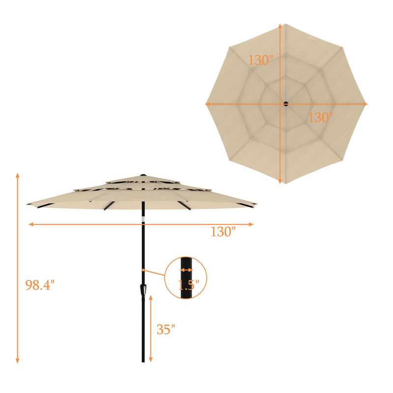 FUFU&GAGA 11FT 3-Tier Patio Umbrella – Navy Blue, Crank & Tilt, Heavy-Duty Steel Frame, UV-Resistant Polyester, Outdoor Sunshade