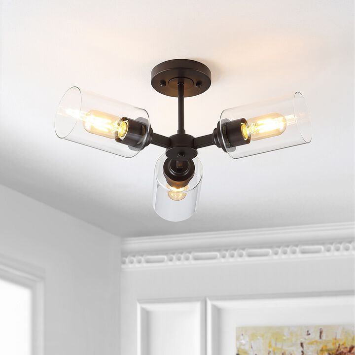 Jaymes 3-Light Farmhouse Industrial Iron Cylinder LED Semi Flush Mount