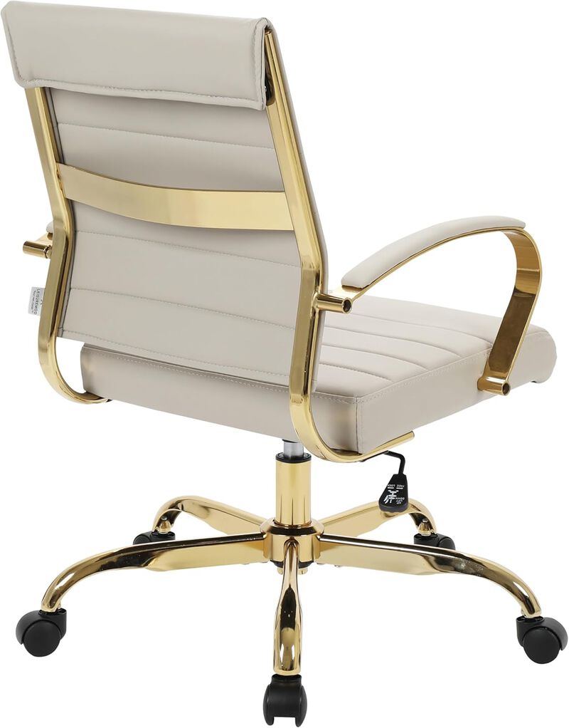 LeisureMod Benmar Home Leather Office Chair With Gold Frame