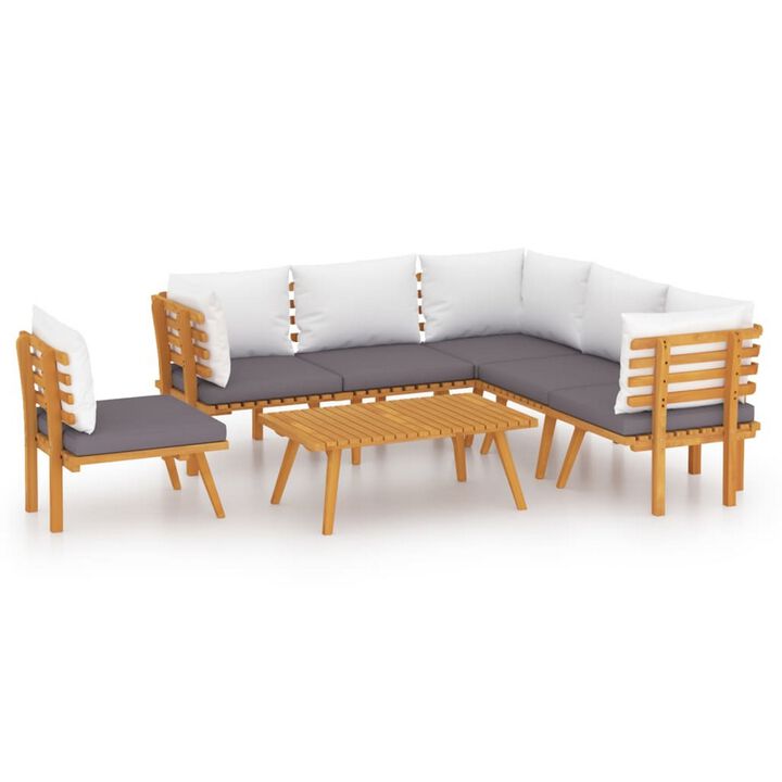 Roma 7pc Outdoor Modular Corner Sofa Set, Coffee Table, Acacia Wood - Benzara