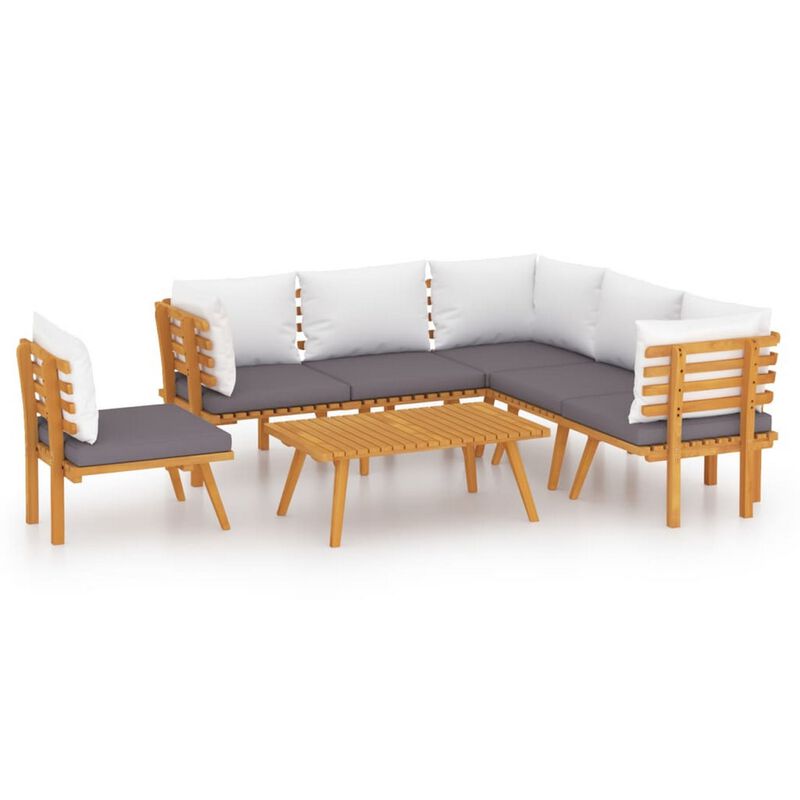 Roma 7pc Outdoor Modular Corner Sofa Set, Coffee Table, Acacia Wood - Benzara