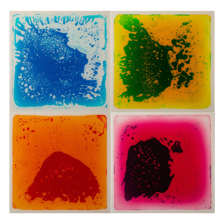 Sensory Liquid Gel Floor Square Tiles, 19.5 x 19.5 Inch Red/Orange, Green/Yellow, Pink/Purple, Blue/White Kids Floor Mat, 4 Pack