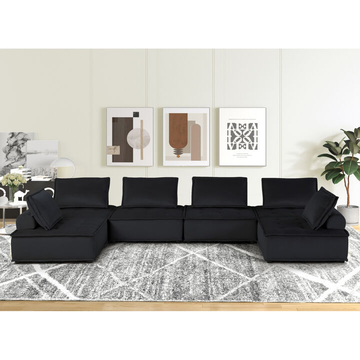 Anna Black Velvet 6 Seater U-Shape Modular Sectional Sofa