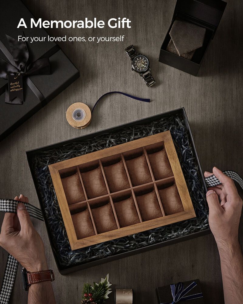 10-Slot Solid Wood Watch Box for Premium Timepiece Storage