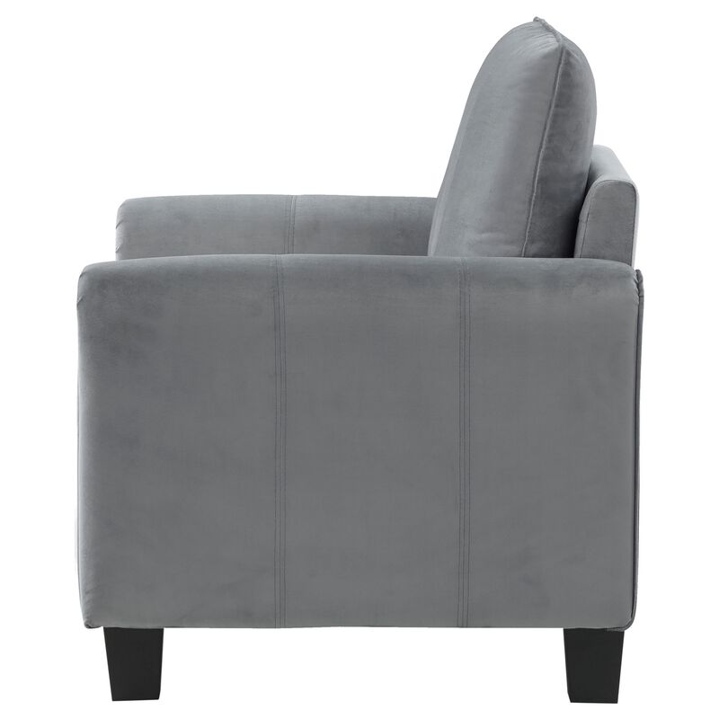 Dave Accent Chair, Gray Fabric, Rounded Armrests, Black Tapered Legs  - Benzara