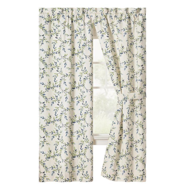 Ellis Vintage Stylish Medium Scale Printed Vine Pattern 1.5" Rod Pocket Tailored Pair for Windows with Ties 56"x63" Azure