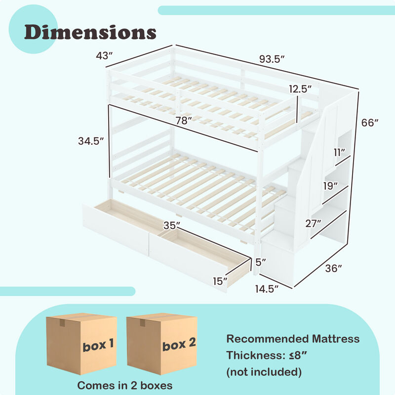 Bunk Bed with Storage Stairs and Drawers