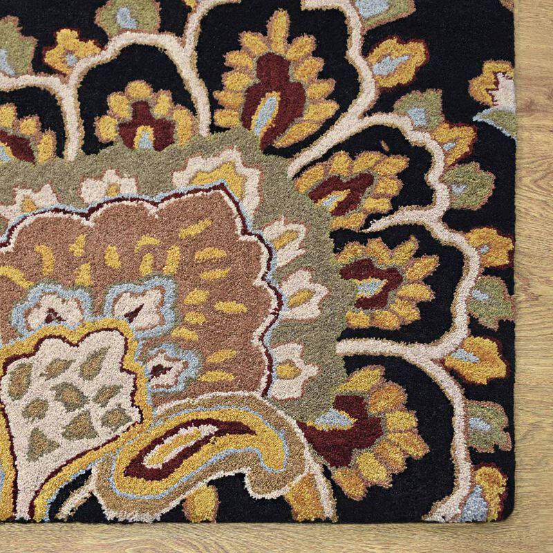RUGSOTIC CARPETS HAND TUFTED WOOL ECO-FRIENDLY AREA RUGS  - 8'x11', Rectangle Shape, Black, Floral Modern Design, High Pile Thick Handmade Anti Skid Area Rugs for Living Room, Bed Room (K00151)