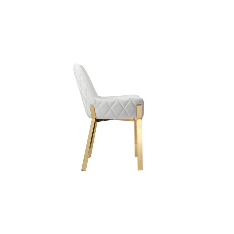 Fuma 23 Inch Dining Accent Chair Set of 2, Tufted, White Faux Leather, Gold - Benzara