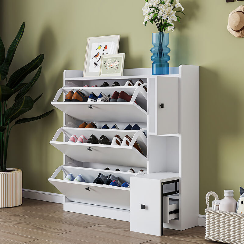 Merax Versatile Shoe Cabinet with 3 Flip Drawers