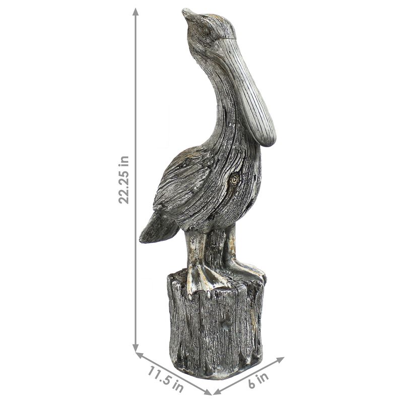 Sunnydaze Pelican Perch Outdoor Polystone Garden Statue - 22 in