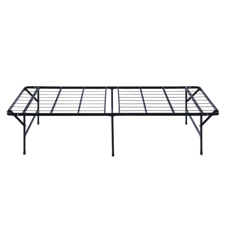 Adel Twin Size Low Profile Bed, Foldable Metal Frame, Black-Benzara