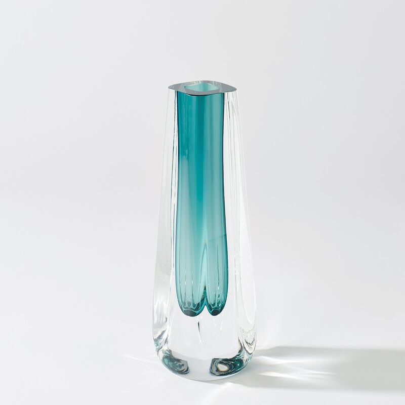 Square Cut Glass Vase Blue