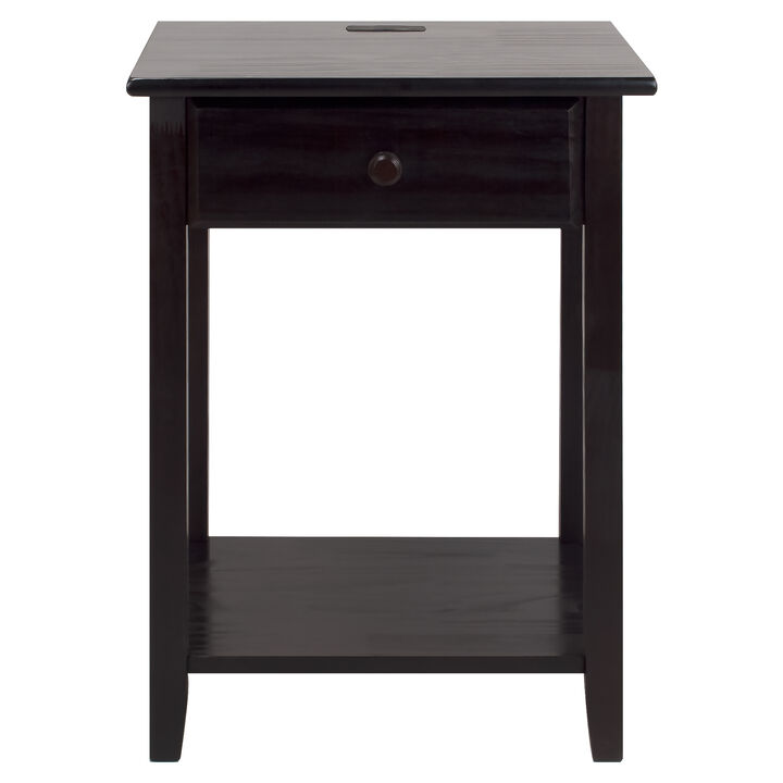 Casual Home Night Owl Nightstand with USB Ports-Espresso
