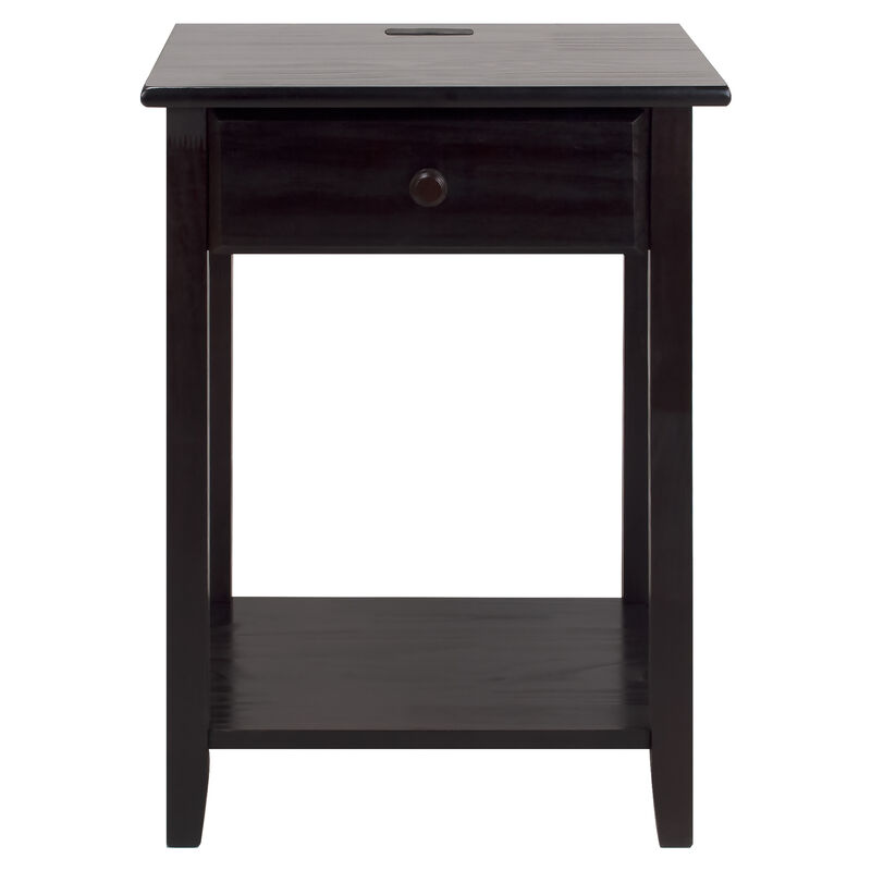 Casual Home Night Owl Nightstand with USB Ports-Espresso