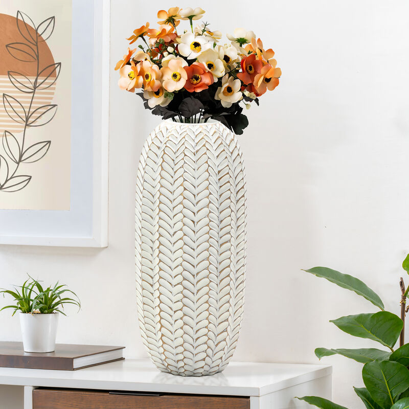 LuxenHome Modern Geometric Pattern Polyresin 17-Inch Tall Cylinder Vase